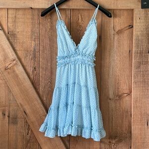 Light Blue with White flower Mini Dress